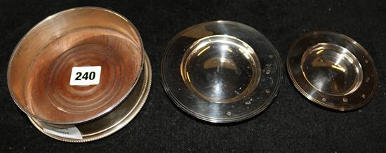 Silver wine coaster and two dishes